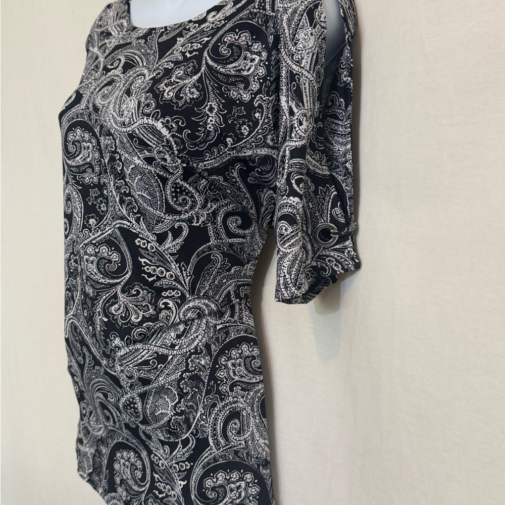 F-98 Cato Black & White Cold Shoulder High Low Short Sleeve Blouse Size S‎ - Picture 9 of 15